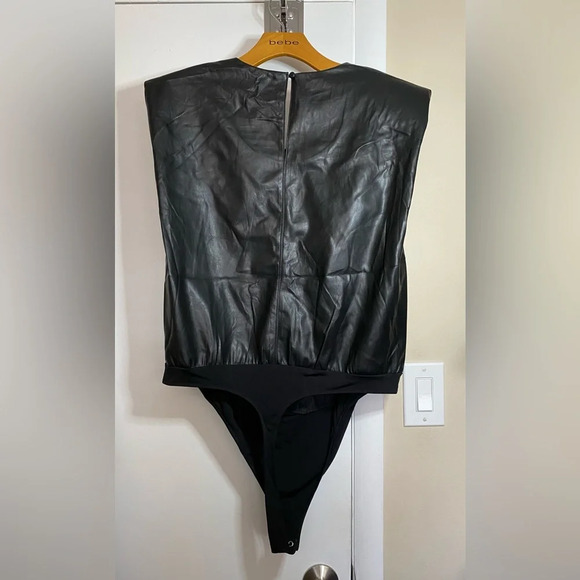 NWT Strong-Shoulder Faux-Leather Black Sleeveless Bodysuit Size 5 (2XL) - Picture 6 of 10